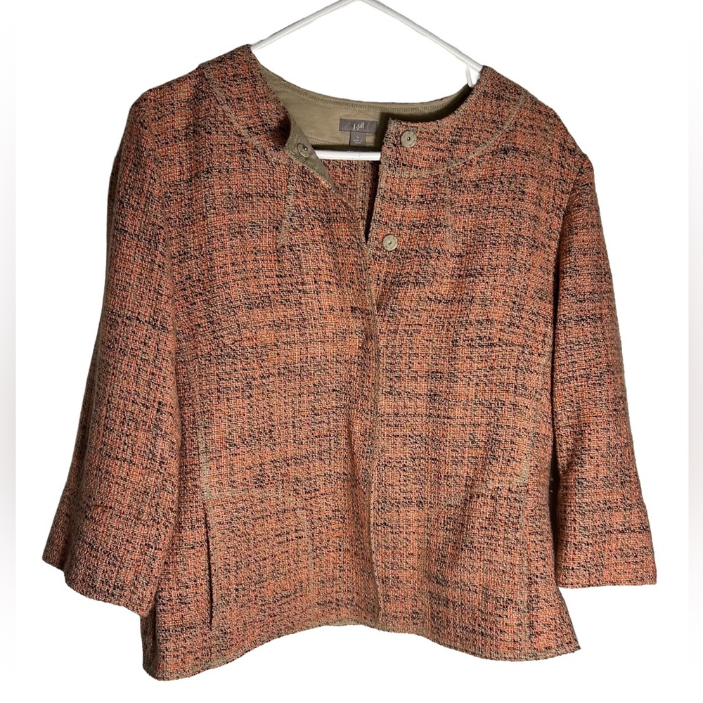 J. Jill Women's Orange/Salmon Tweed Snap Front‎ Blazer